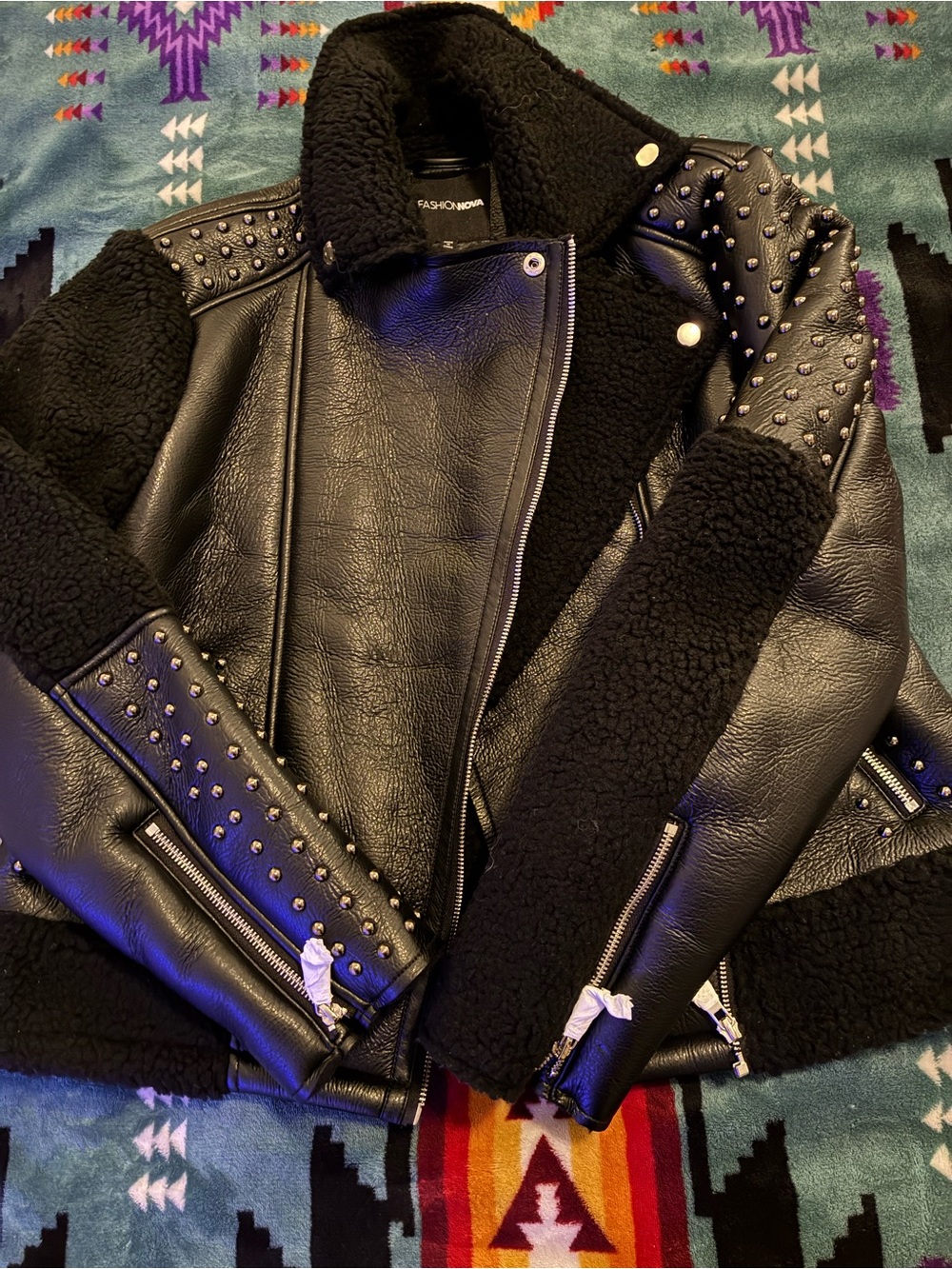 Fashion Nova Black Sherpa/Leather Jacket